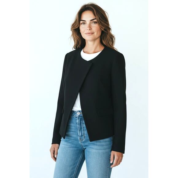 NWT LOFT Ann Taylor 6P Black Wool Blend Jacket Blazer 2 Snap Front Zip Cuff - Picture 1 of 5